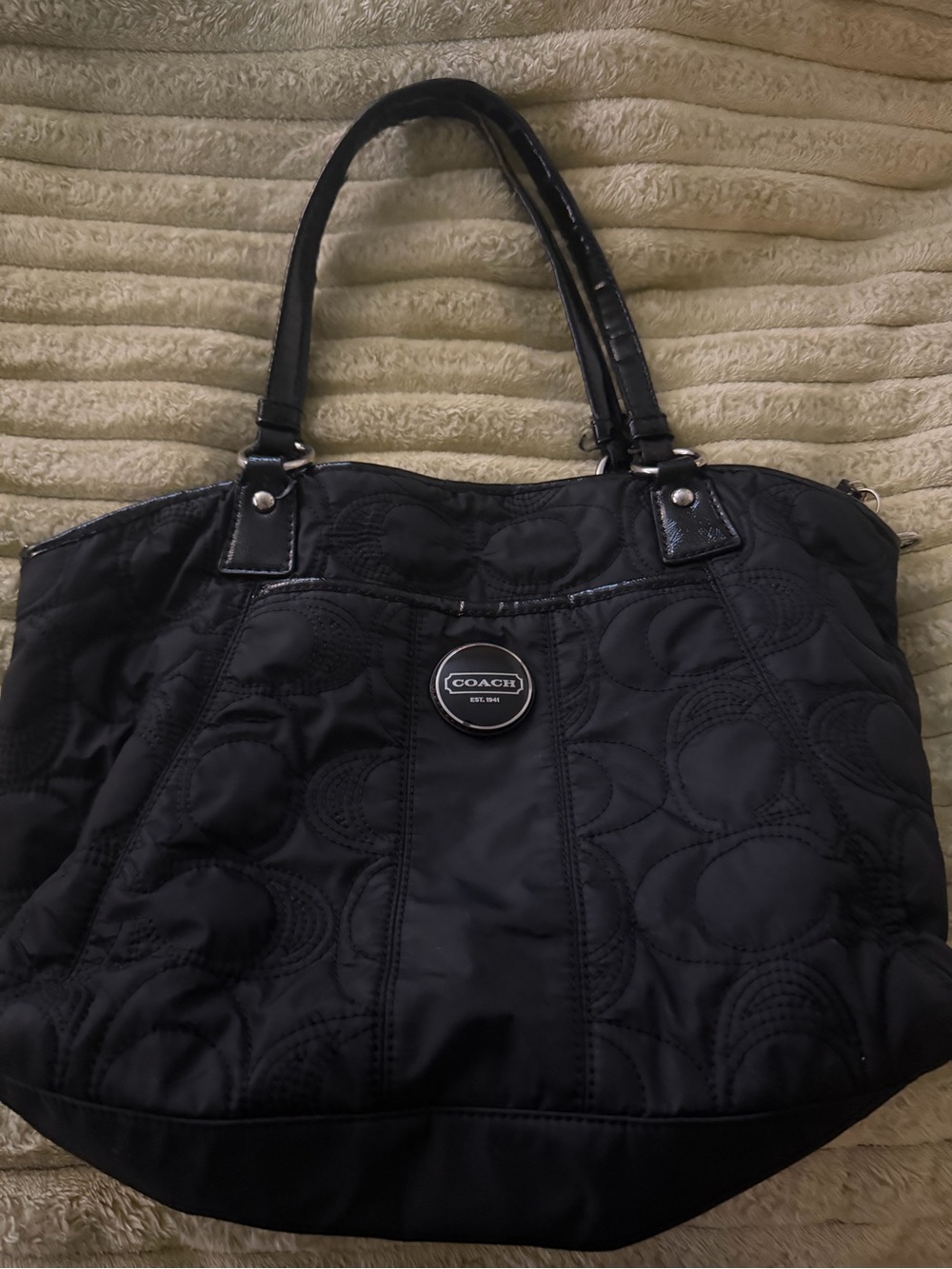Coach Black Quilted Logo Shoulder Tote